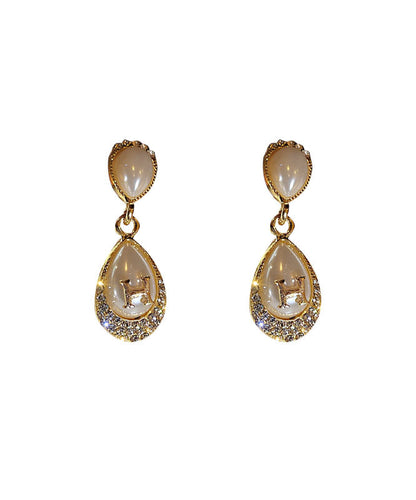 Pendientes modernos de aleación de oro con diseño de circón y perla en forma de gota de agua