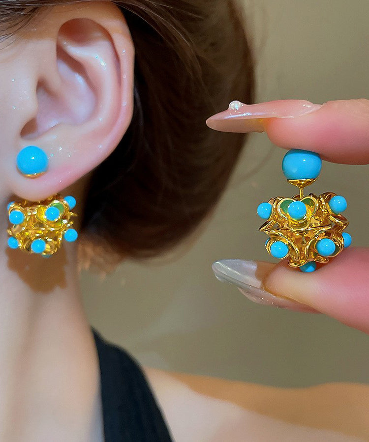 Modern Gold Copper Alloy Turquoise Resin Stud Earrings