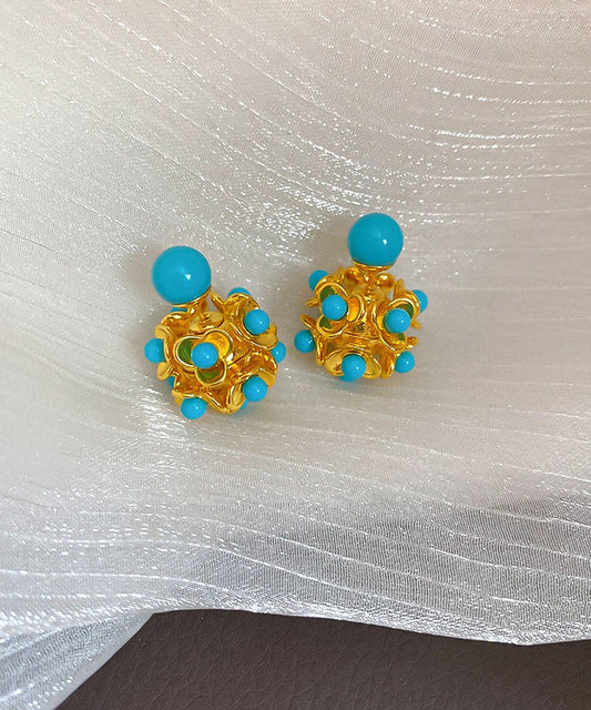 Modern Gold Copper Alloy Turquoise Resin Stud Earrings