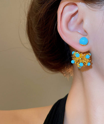 Modern Gold Copper Alloy Turquoise Resin Stud Earrings