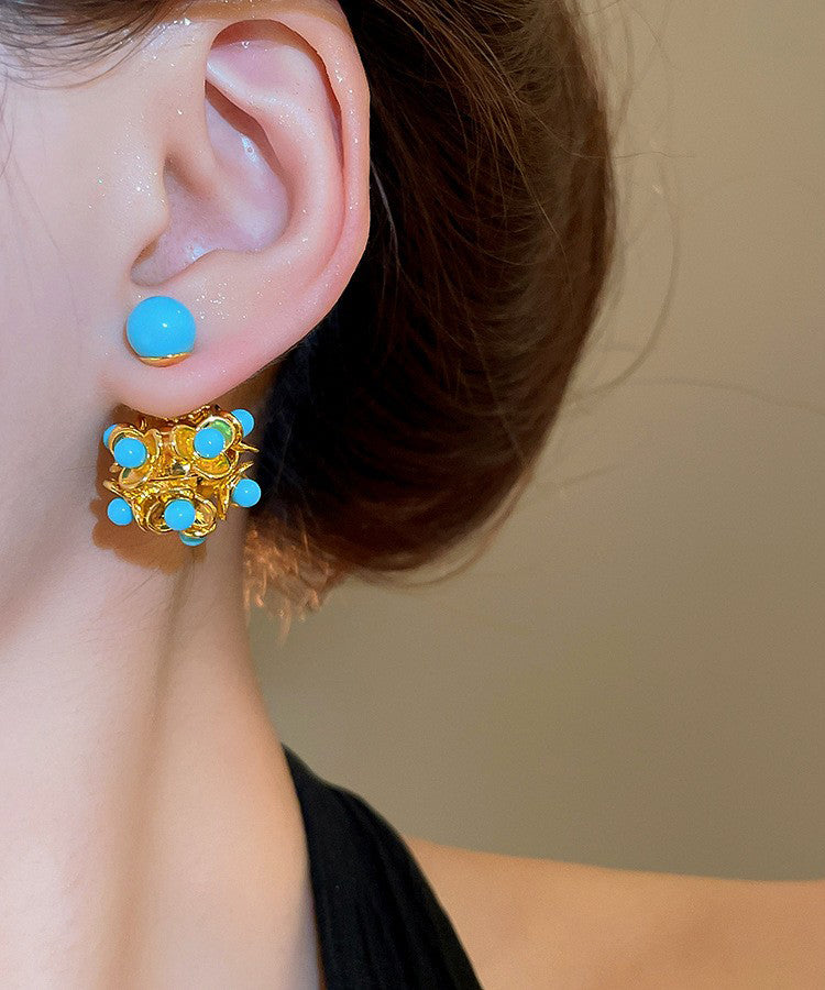 Modern Gold Copper Alloy Turquoise Resin Stud Earrings