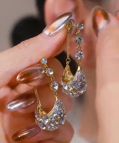 Pendientes de aro modernos con circonitas doradas y cobre