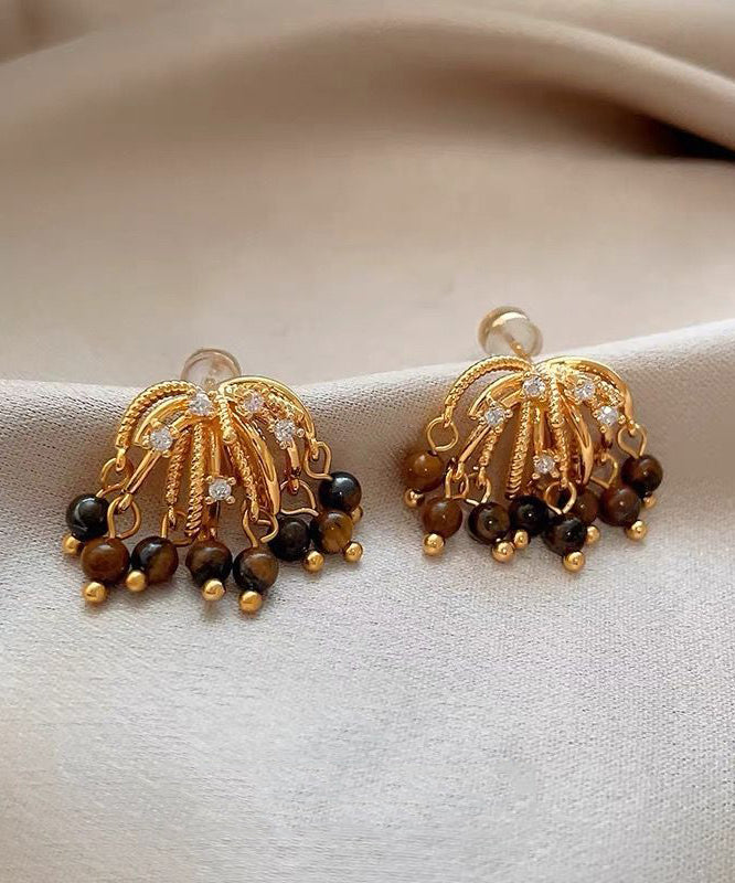 Modern Gold Copper Overgild Zircon Fireworks Stud Earrings