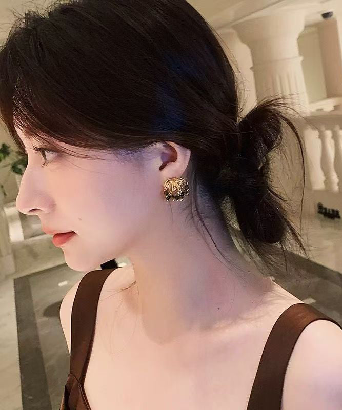 Modern Gold Copper Overgild Zircon Fireworks Stud Earrings