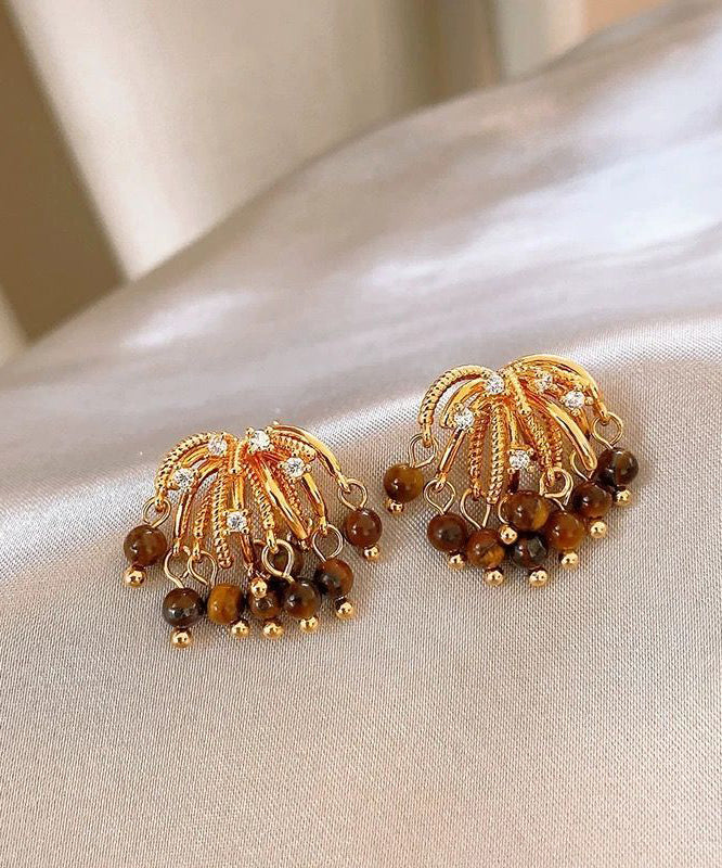 Modern Gold Copper Overgild Zircon Fireworks Stud Earrings