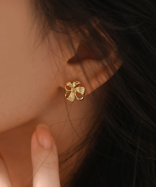 Modern Gold Hollow Out Floral Gold Plated Stud Earrings