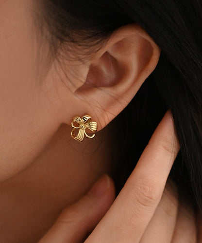 Modern Gold Hollow Out Floral Gold Plated Stud Earrings