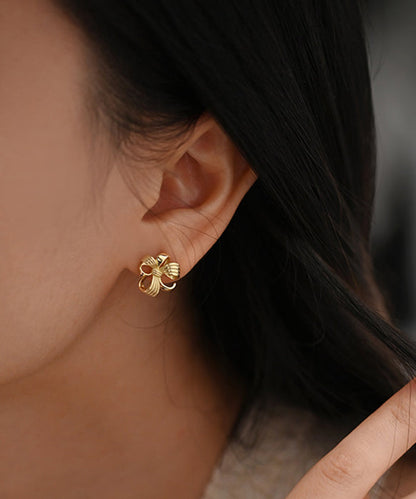 Modern Gold Hollow Out Floral Gold Plated Stud Earrings