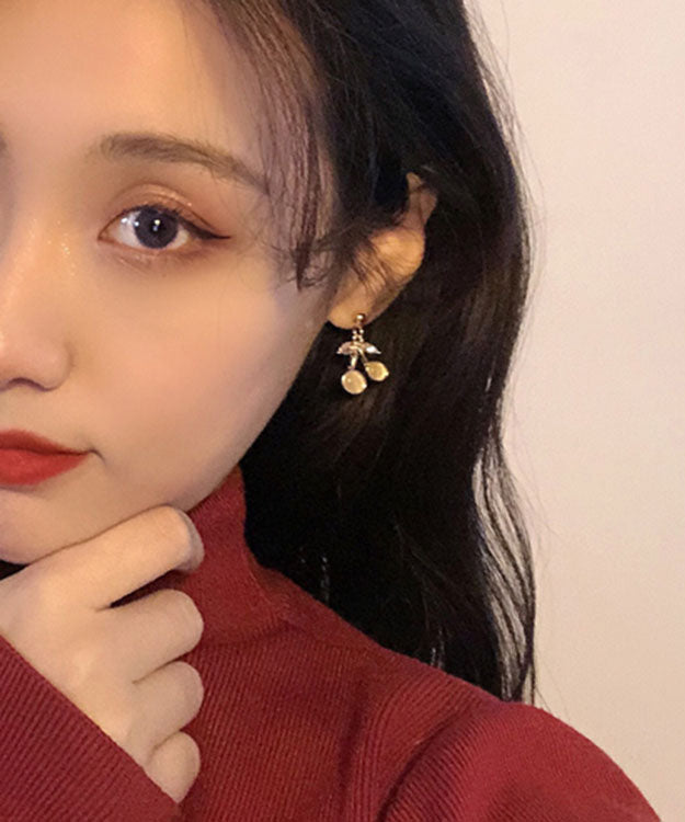 Pendientes modernos de gota de ojo de gato con circonitas de aleación de plata esterlina y oro