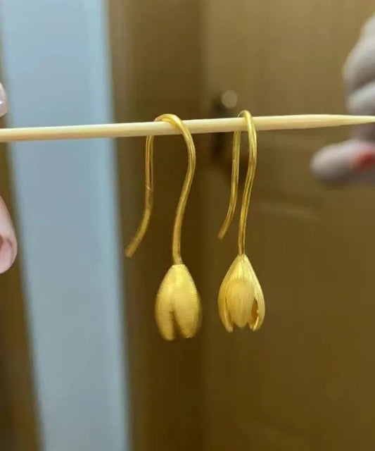 Pendientes modernos de loto con colgante de plata de ley dorada