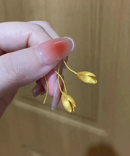 Pendientes modernos de loto con colgante de plata de ley dorada