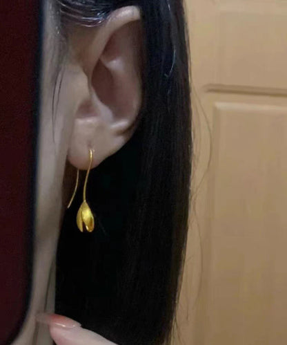 Pendientes modernos de loto con colgante de plata de ley dorada