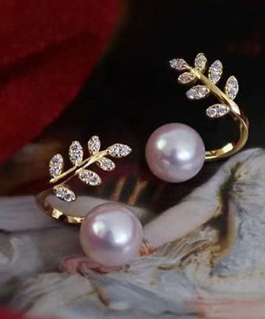 Pendientes modernos de plata de ley dorada con circonitas y perlas