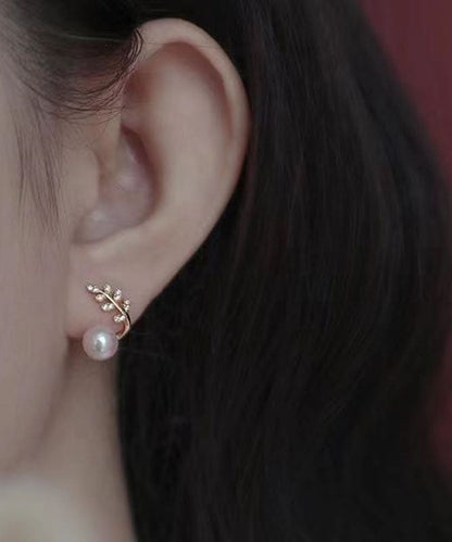 Pendientes modernos de plata de ley dorada con circonitas y perlas