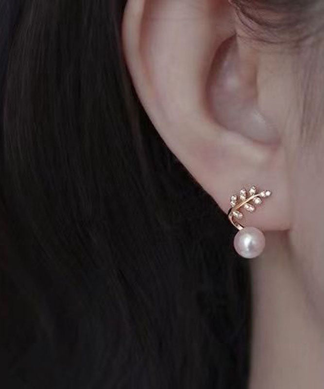 Pendientes modernos de plata de ley dorada con circonitas y perlas