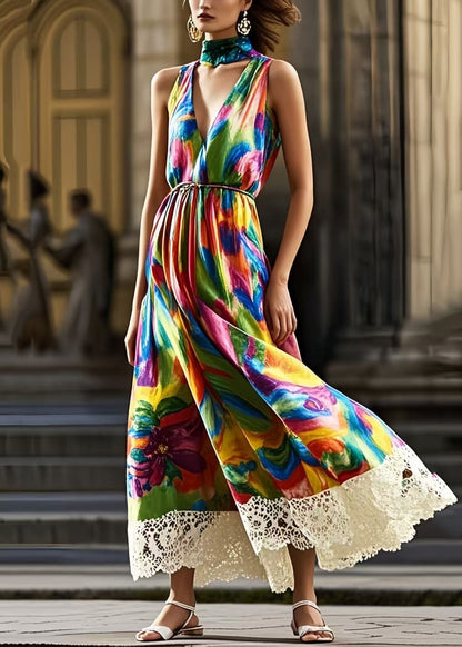 Modern Graffiti Exra Patchwork Lace Large Hem Cami Dresses Summer