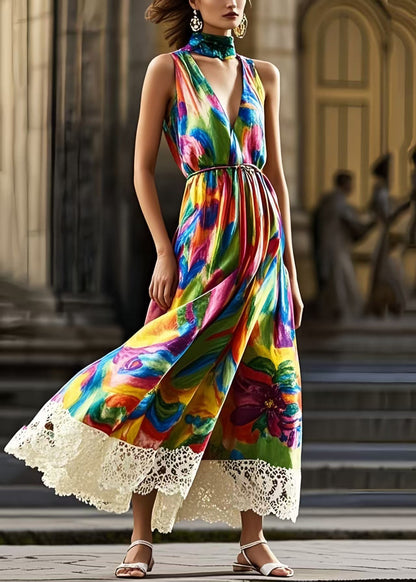 Modern Graffiti Exra Patchwork Lace Large Hem Cami Dresses Summer