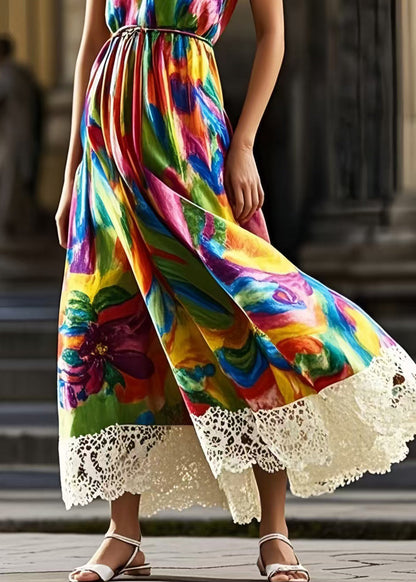 Modern Graffiti Exra Patchwork Lace Large Hem Cami Dresses Summer