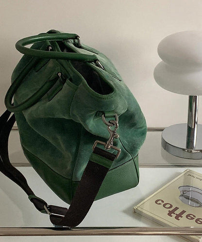 Modern Grass Green Large Capacity Patchwork Suede Tote Handbag