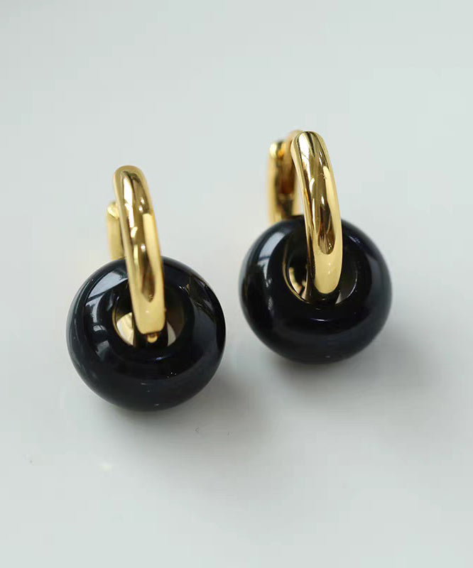 Moderne grüne Kupfer-Jade-Creolen mit Goldauflage