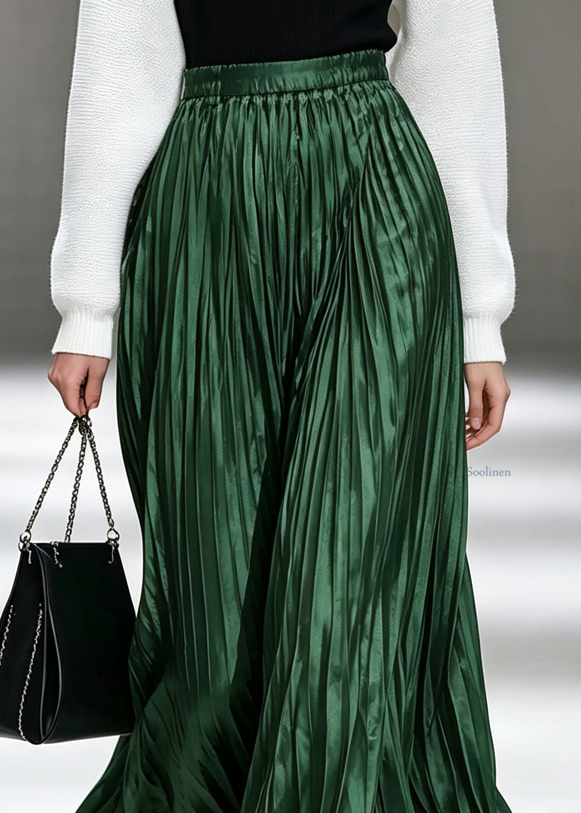 Modern Green High Waist Wrinkled Maxi Skirts Summer