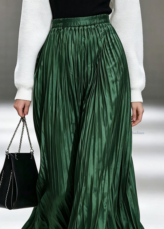 Modern Green High Waist Wrinkled Maxi Skirts Summer