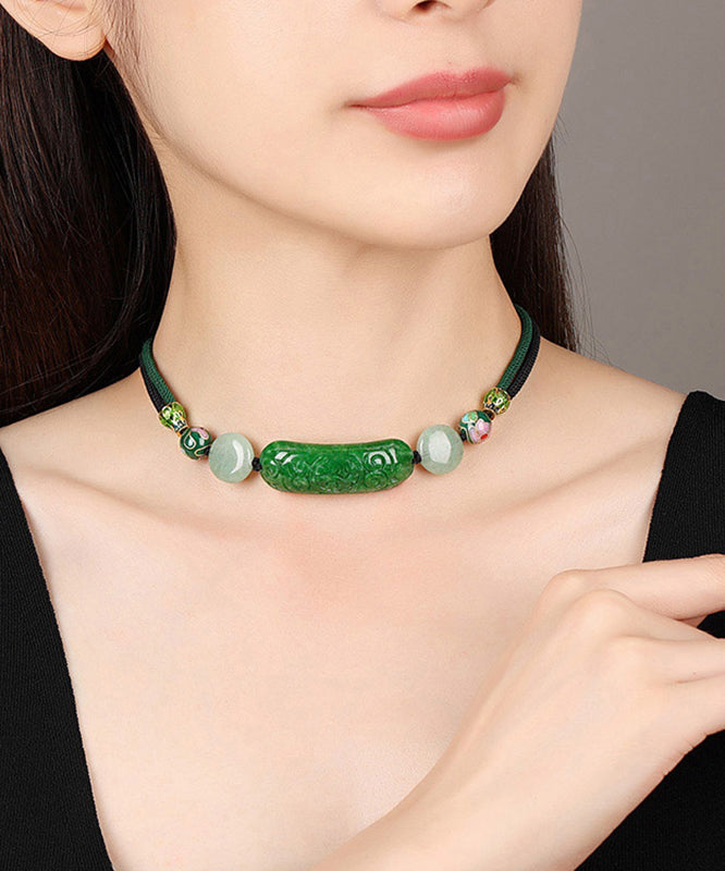 Collar moderno de jade verde cloisonné seco