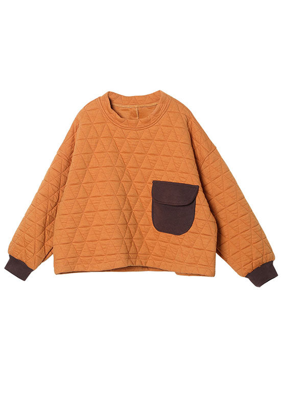 Modern Green O-Neck Pockets Fall Thick Sweatshirts Top