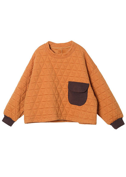 Modern Green O-Neck Pockets Fall Thick Sweatshirts Top