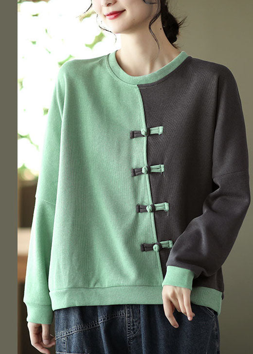 Modern Green Patchwork Cotton Sweatshirts Top Spring
