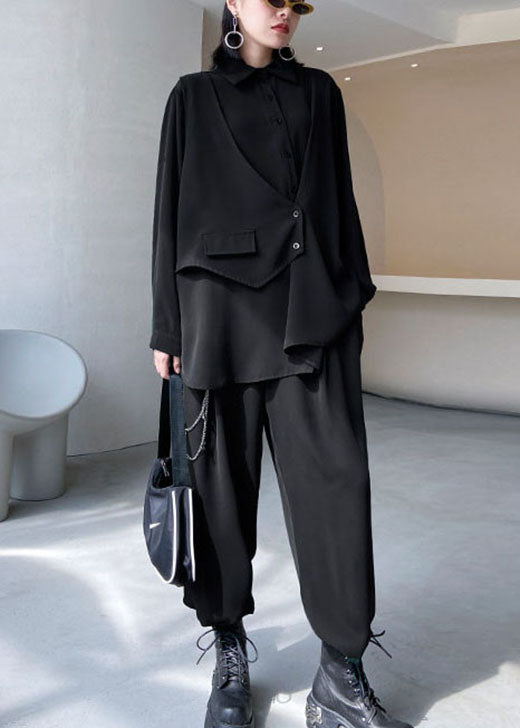 Modernes grünes Peter-Pan-Kragen-Knopf-asymmetrisches Design Herbst-Zweiteiler-Set