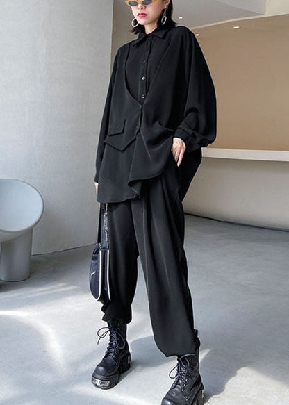 Modernes grünes Peter-Pan-Kragen-Knopf-asymmetrisches Design Herbst-Zweiteiler-Set