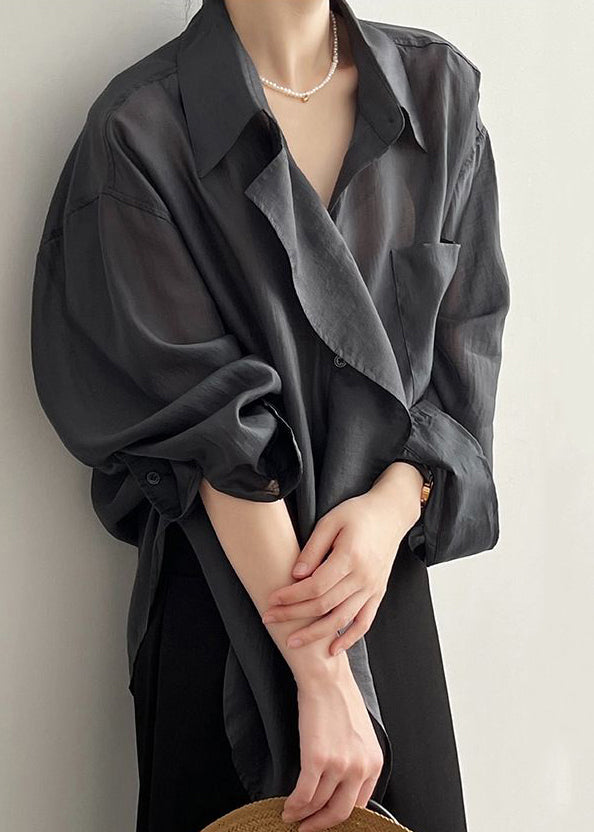 Camisas modernas de color verde Peter Pan con cuello patchwork y botones lisos para primavera