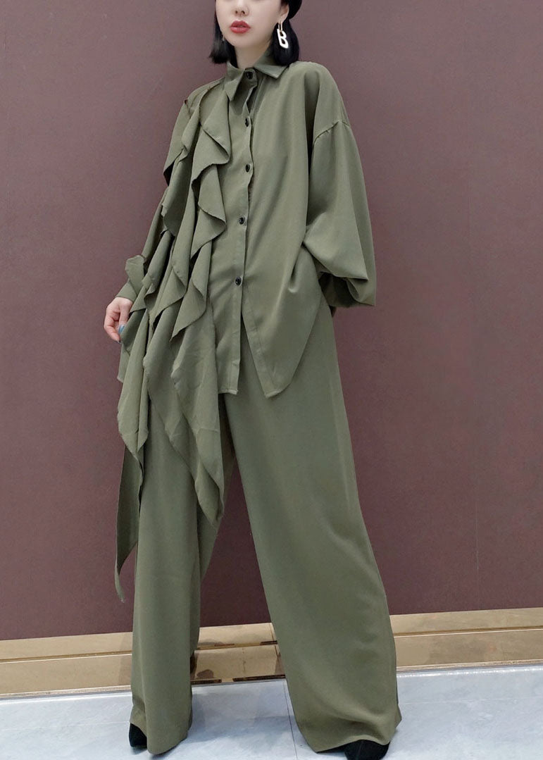 Modernes grünes Peter-Pan-Kragen-asymmetrisches Design Zweiteiliges Set Frühling