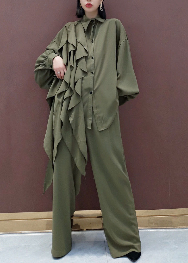 Modernes grünes Peter-Pan-Kragen-asymmetrisches Design Zweiteiliges Set Frühling