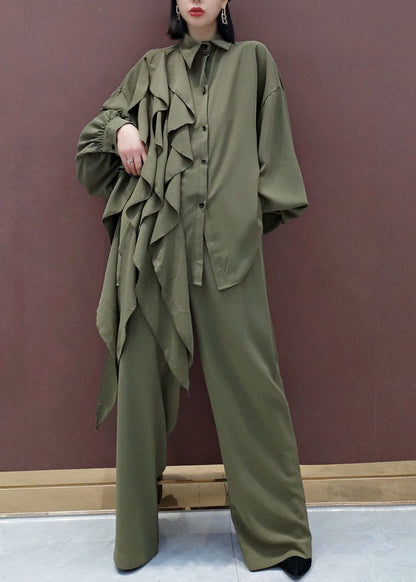 Modernes grünes Peter-Pan-Kragen-asymmetrisches Design Zweiteiliges Set Frühling