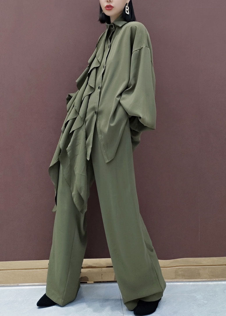 Modernes grünes Peter-Pan-Kragen-asymmetrisches Design Zweiteiliges Set Frühling