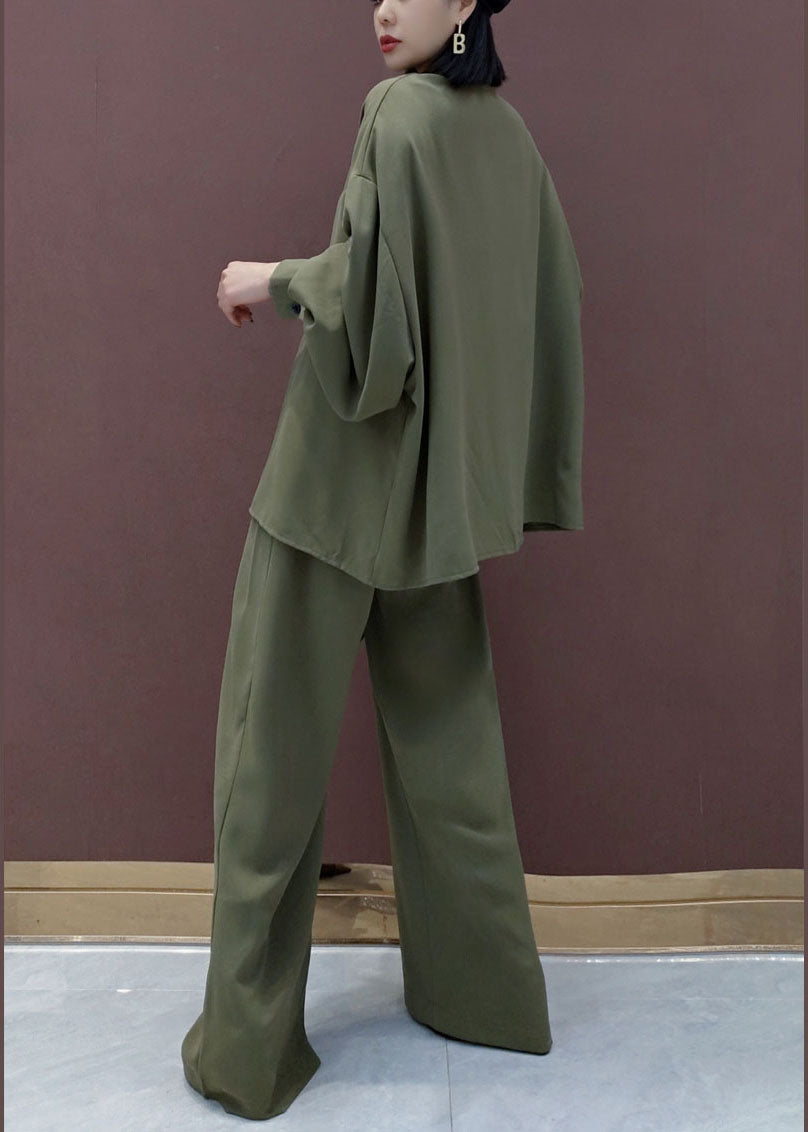 Modernes grünes Peter-Pan-Kragen-asymmetrisches Design Zweiteiliges Set Frühling