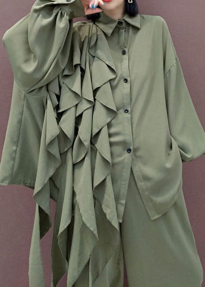 Modernes grünes Peter-Pan-Kragen-asymmetrisches Design Zweiteiliges Set Frühling