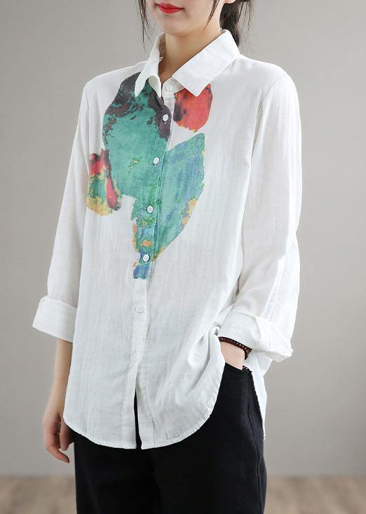 Modern Green Print Blouse Lapel Cinched Tunic Spring Shirts - SooLinen