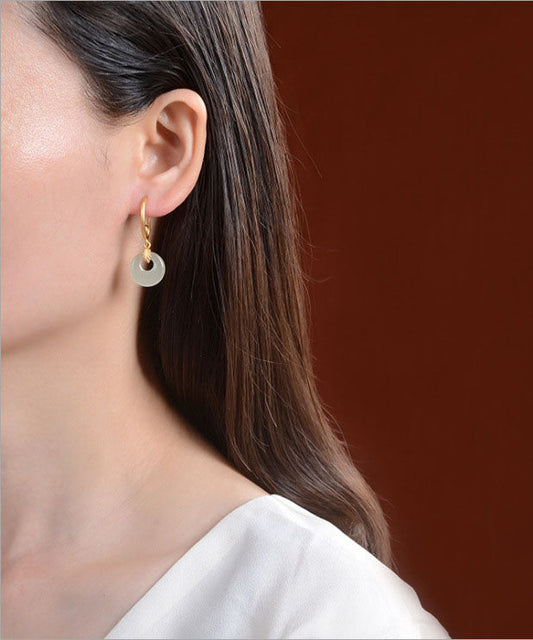 Moderne grüne Sterling Silber Overgild Jade Ping Buckle Drop Ohrringe