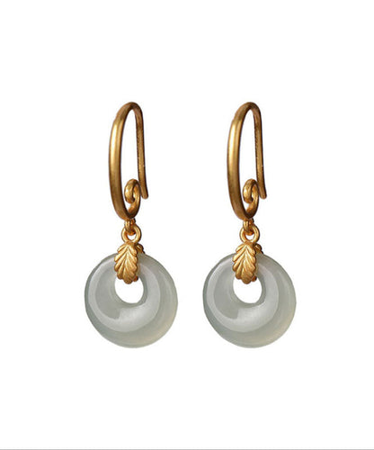 Moderne grüne Sterling Silber Overgild Jade Ping Buckle Drop Ohrringe