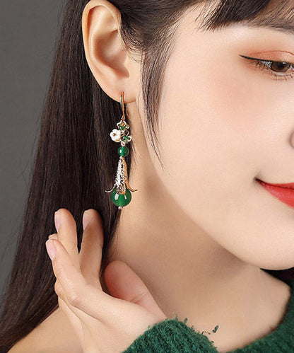 Moderne grüne Sterling Silber Perlen Muschel Blume Achat Tropfen Ohrringe