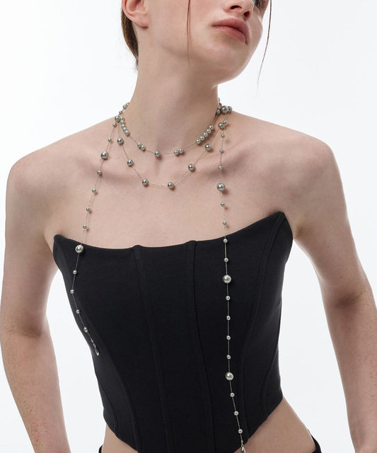 Modern Grey Copper Overgild Pearl Baby's Breath Water Droplet Gratuated Bead Necklace