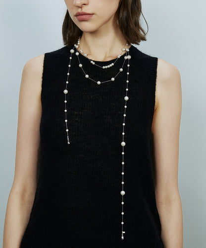 Modern Grey Copper Overgild Pearl Baby's Breath Water Droplet Gratuated Bead Necklace