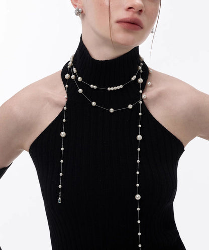 Modern Grey Copper Overgild Pearl Baby's Breath Water Droplet Gratuated Bead Necklace