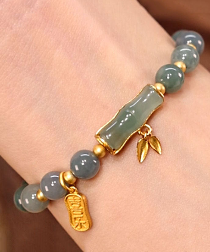 Modernes graugrünes Overgild Bambus-Jade-Kettenarmband