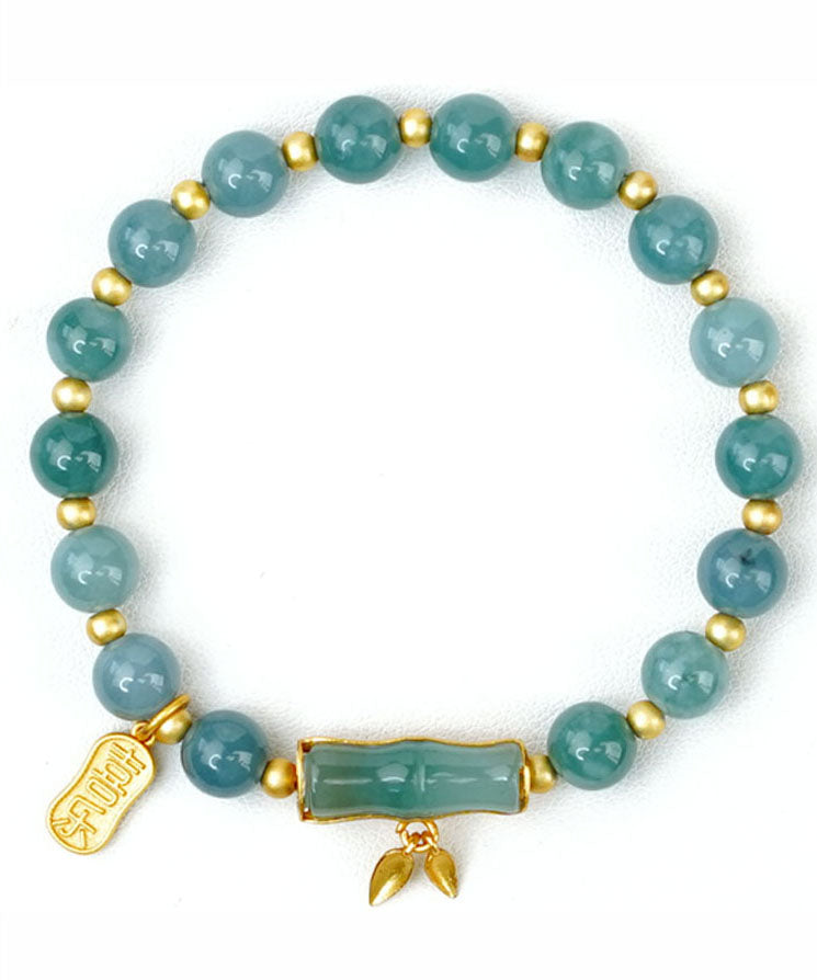 Pulsera moderna de jade y bambú con dorado verde y gris