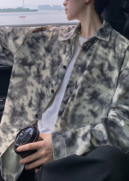 Modern Grey Oversized Tie Dye Corduroy Mens Trench Fall