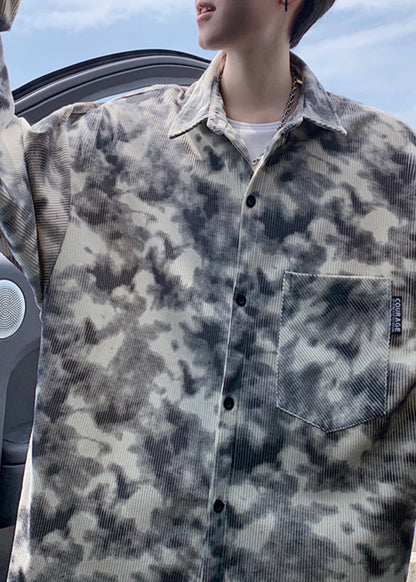 Modern Grey Oversized Tie Dye Corduroy Mens Trench Fall